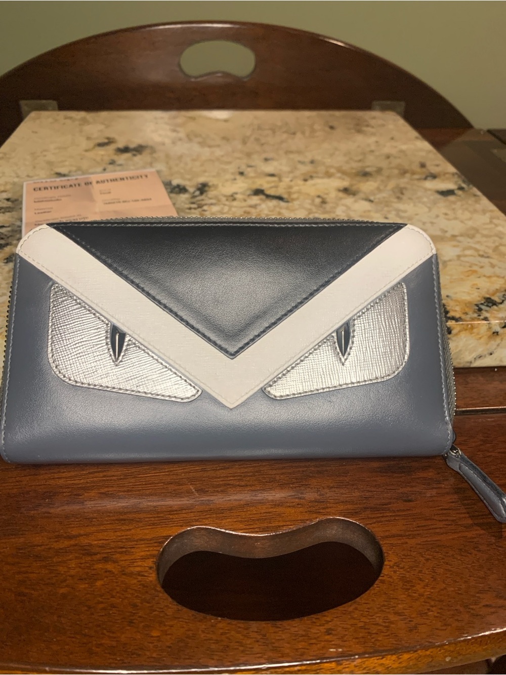 Fendi Monster Black, White and Gray Leather Zip-Around Wallet - Picture 15 of 17